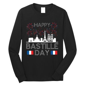 Happy Bastille Day France Paris French Flag Fireworks Long Sleeve Shirt