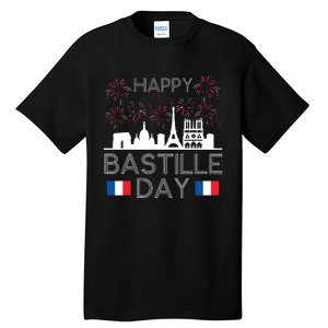 Happy Bastille Day France Paris French Flag Fireworks Tall T-Shirt