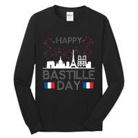 Happy Bastille Day France Paris French Flag Fireworks Tall Long Sleeve T-Shirt