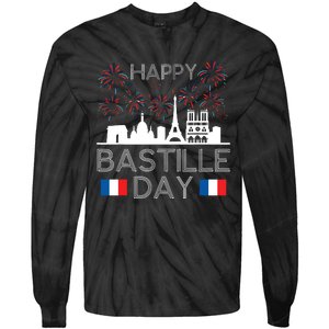 Happy Bastille Day France Paris French Flag Fireworks Tie-Dye Long Sleeve Shirt