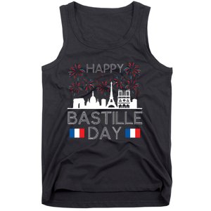 Happy Bastille Day France Paris French Flag Fireworks Tank Top