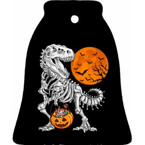 Halloween Boys Dinosaur Skeleton T Rex Scary Pumpkin Moon Ceramic Bell Ornament