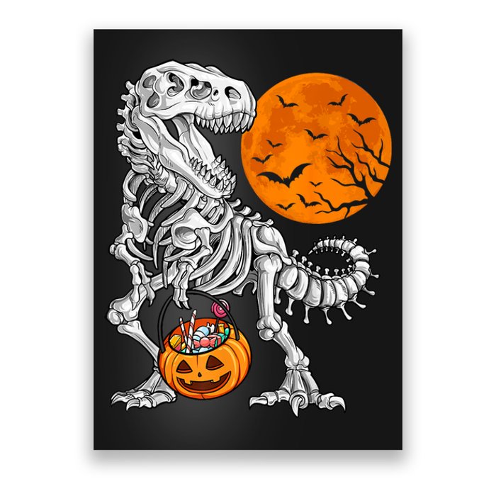 Halloween Boys Dinosaur Skeleton T Rex Scary Pumpkin Moon Poster