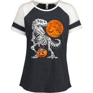 Halloween Boys Dinosaur Skeleton T Rex Scary Pumpkin Moon Enza Ladies Jersey Colorblock Tee