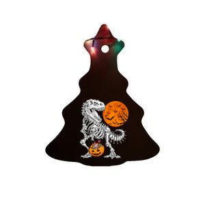 Halloween Boys Dinosaur Skeleton T Rex Scary Pumpkin Moon Ceramic Tree Ornament