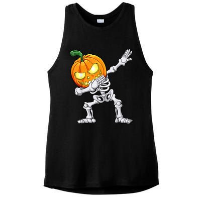 Halloween Boys Dabbing Skeleton Scary Pumpkin Jack O Lantern Ladies PosiCharge Tri-Blend Wicking Tank