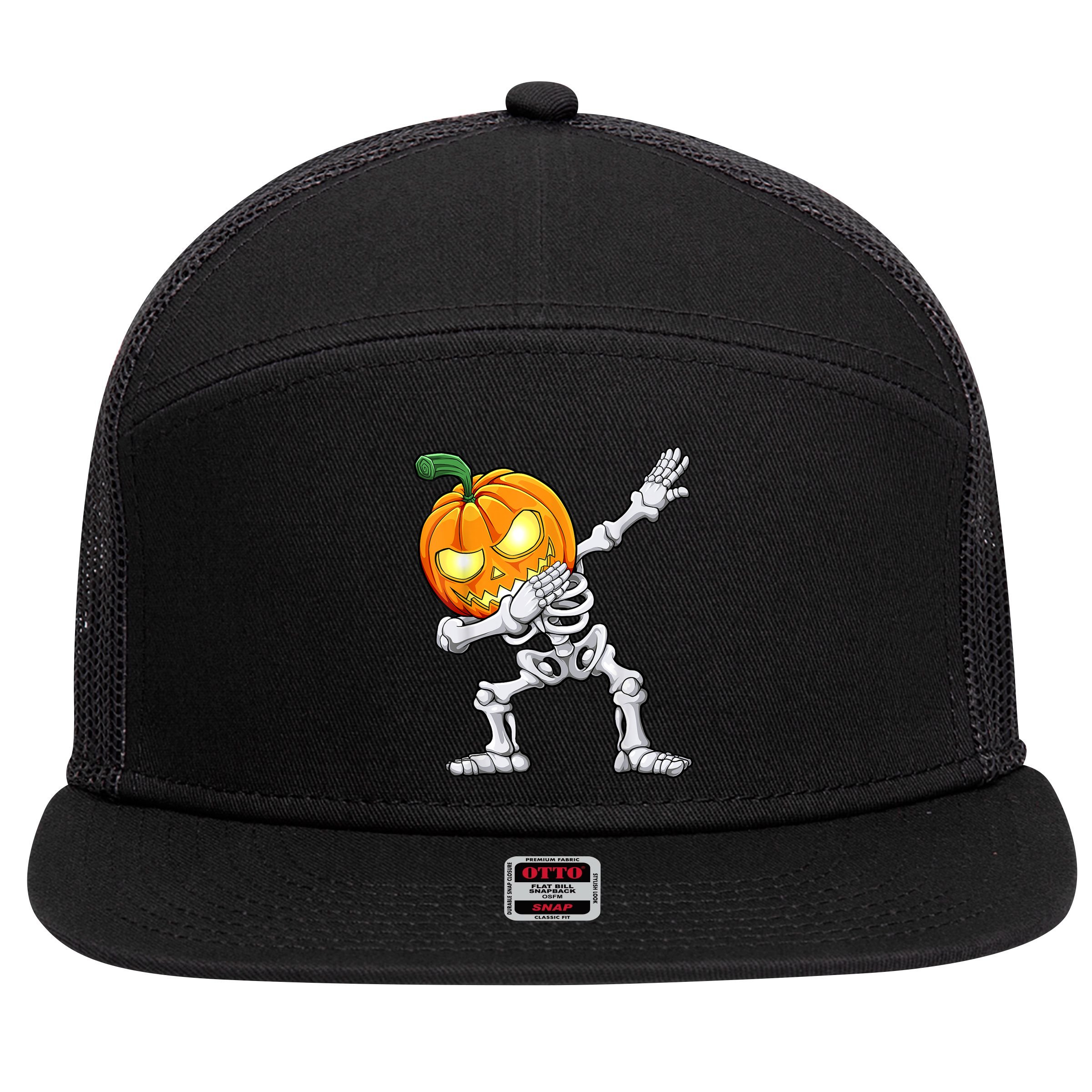 Halloween Boys Dabbing Skeleton Scary Pumpkin Jack O Lantern 7 Panel Mesh Trucker Snapback Hat