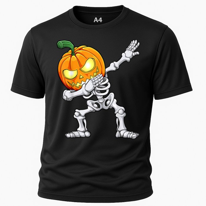 Halloween Boys Dabbing Skeleton Scary Pumpkin Jack O Lantern Cooling Performance Crew T-Shirt