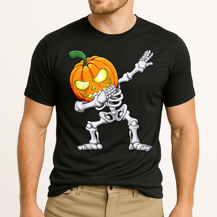 Halloween Boys Dabbing Skeleton Scary Pumpkin Jack O Lantern Cooling Performance Crew T-Shirt