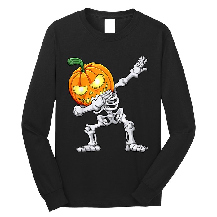 Halloween Boys Dabbing Skeleton Scary Pumpkin Jack O Lantern Long Sleeve Shirt