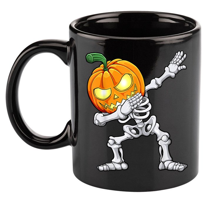 Halloween Boys Dabbing Skeleton Scary Pumpkin Jack O Lantern 11oz C Handle Ceramic Mug