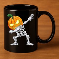Halloween Boys Dabbing Skeleton Scary Pumpkin Jack O Lantern 11oz C Handle Ceramic Mug