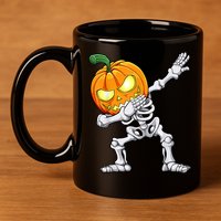 Halloween Boys Dabbing Skeleton Scary Pumpkin Jack O Lantern 11oz C Handle Ceramic Mug