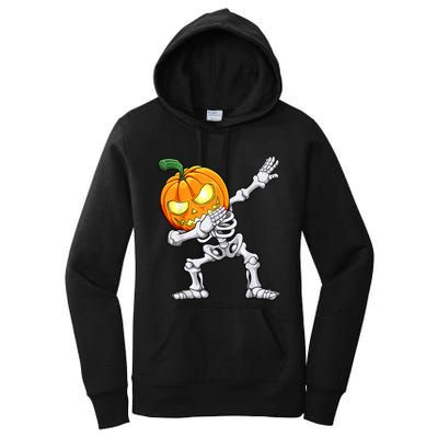 Halloween Boys Dabbing Skeleton Scary Pumpkin Jack O Lantern Women's Pullover Hoodie