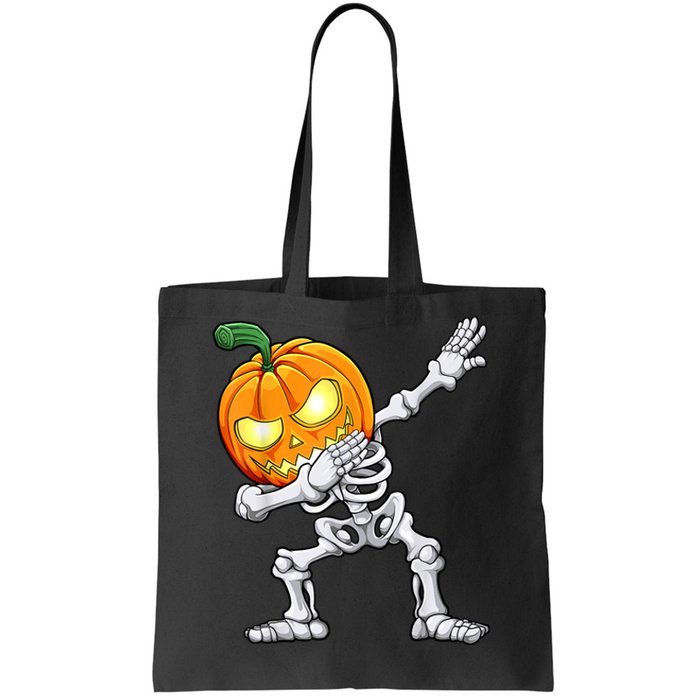 Halloween Boys Dabbing Skeleton Scary Pumpkin Jack O Lantern Tote Bag