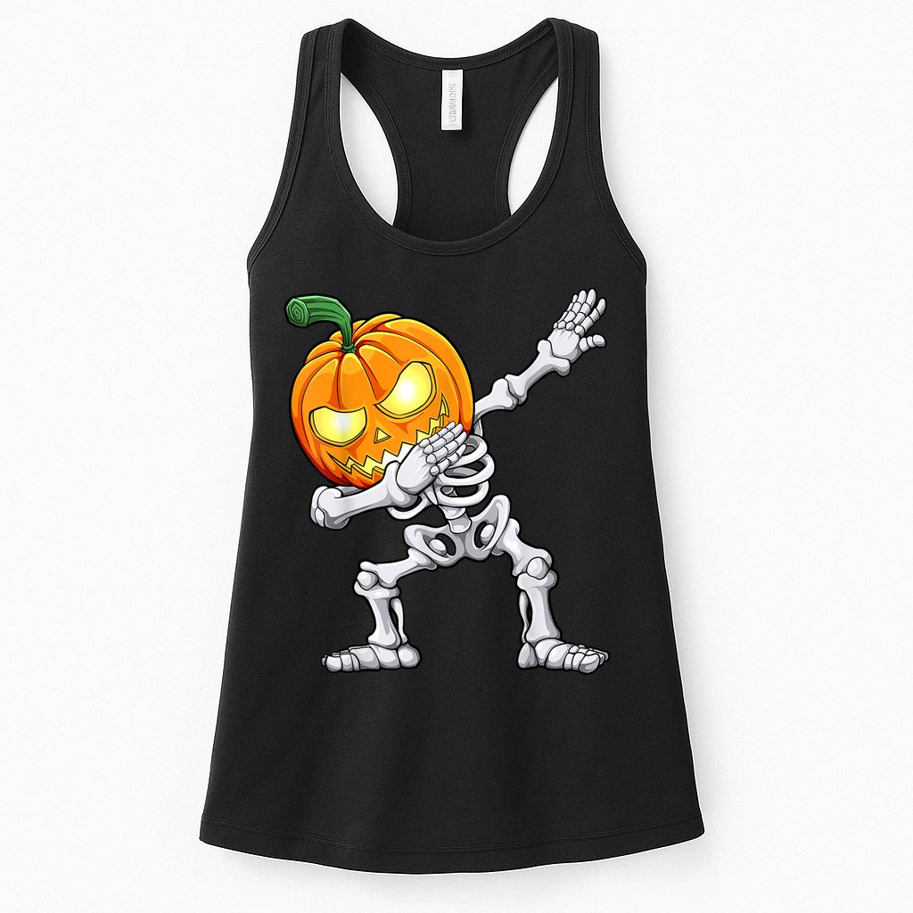 Halloween Boys Dabbing Skeleton Scary Pumpkin Jack O Lantern Womens Tank Top
