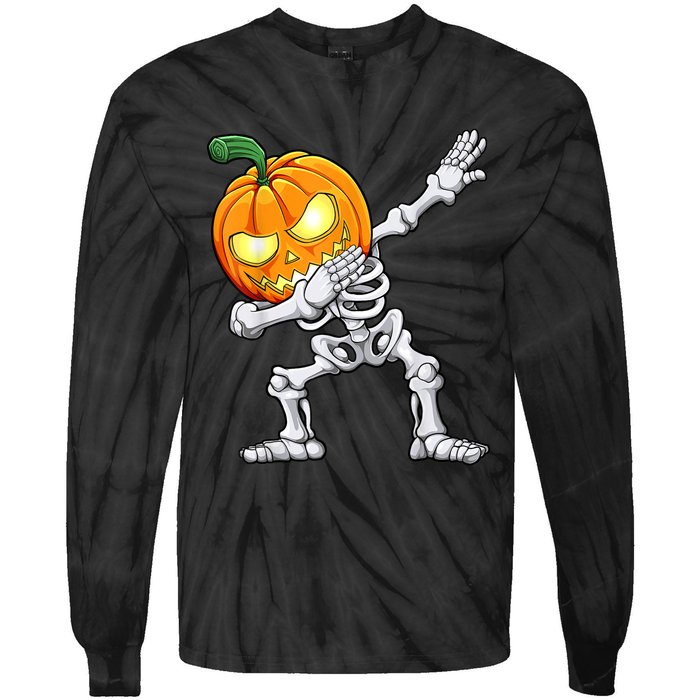 Halloween Boys Dabbing Skeleton Scary Pumpkin Jack O Lantern Tie-Dye Long Sleeve Shirt