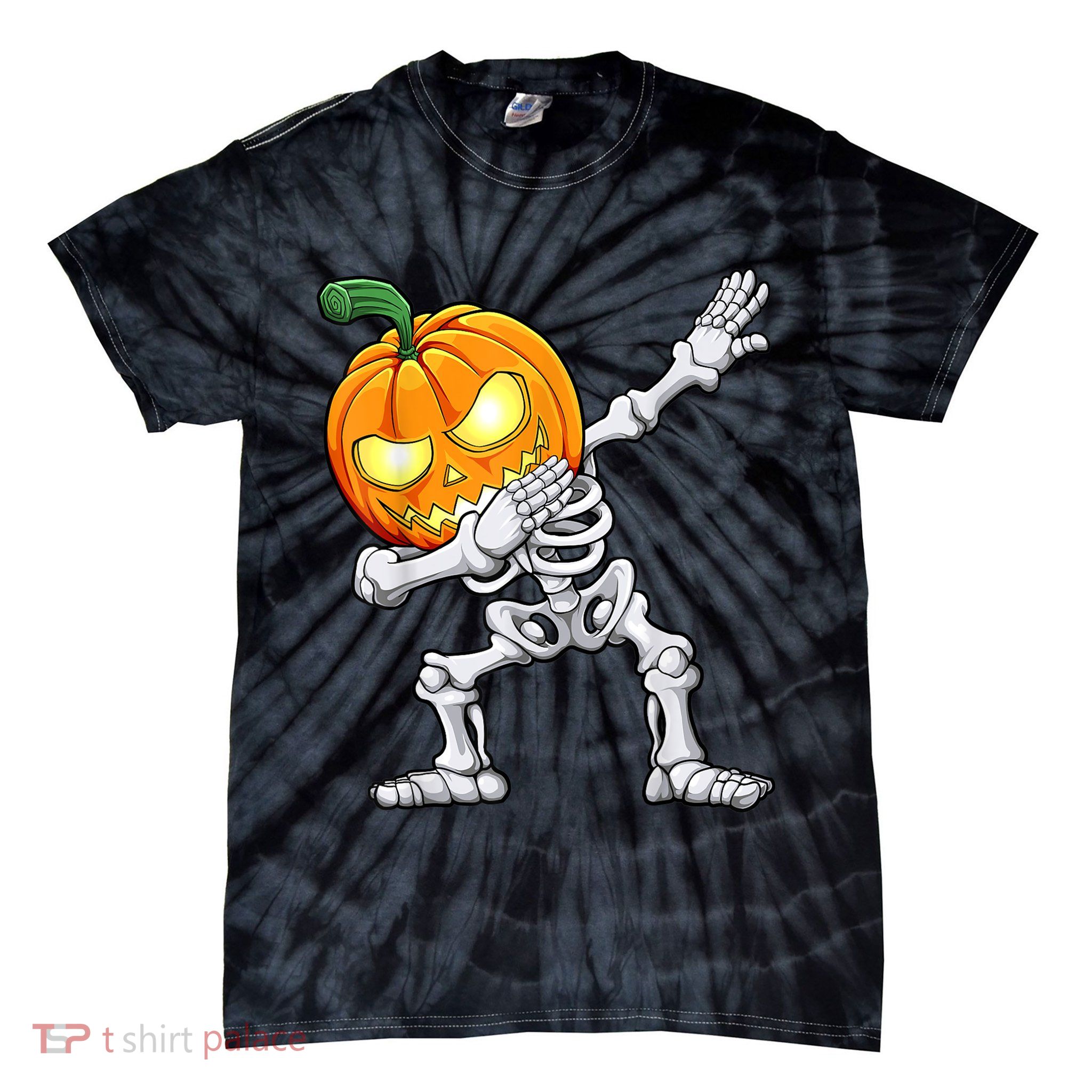 Halloween Boys Dabbing Skeleton Scary Pumpkin Jack O Lantern Tie-Dye T-Shirt