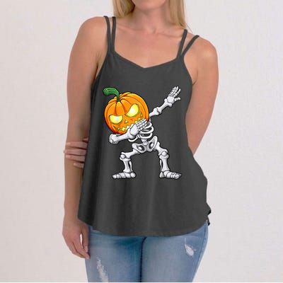 Halloween Boys Dabbing Skeleton Scary Pumpkin Jack O Lantern Women's Strappy Tank