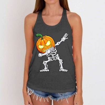 Halloween Boys Dabbing Skeleton Scary Pumpkin Jack O Lantern Women's Knotted Racerback Tank