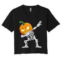 Halloween Boys Dabbing Skeleton Scary Pumpkin Jack O Lantern Women's Crop Top Tee