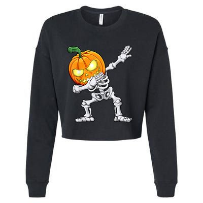 Halloween Boys Dabbing Skeleton Scary Pumpkin Jack O Lantern Cropped Pullover Crew