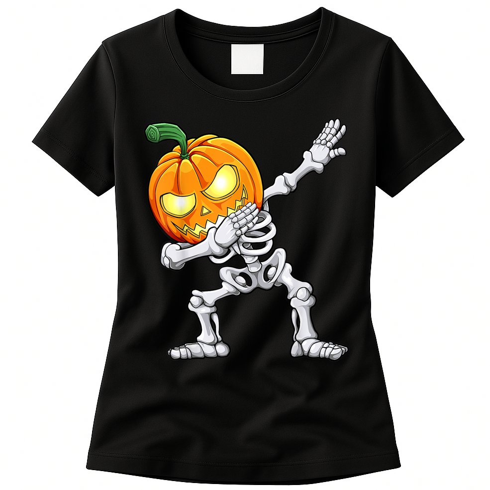 Halloween Boys Dabbing Skeleton Scary Pumpkin Jack O Lantern Womens T-Shirt