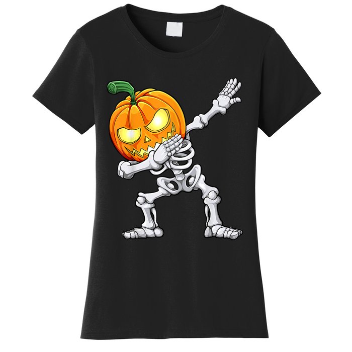 Halloween Boys Dabbing Skeleton Scary Pumpkin Jack O Lantern Women's T-Shirt