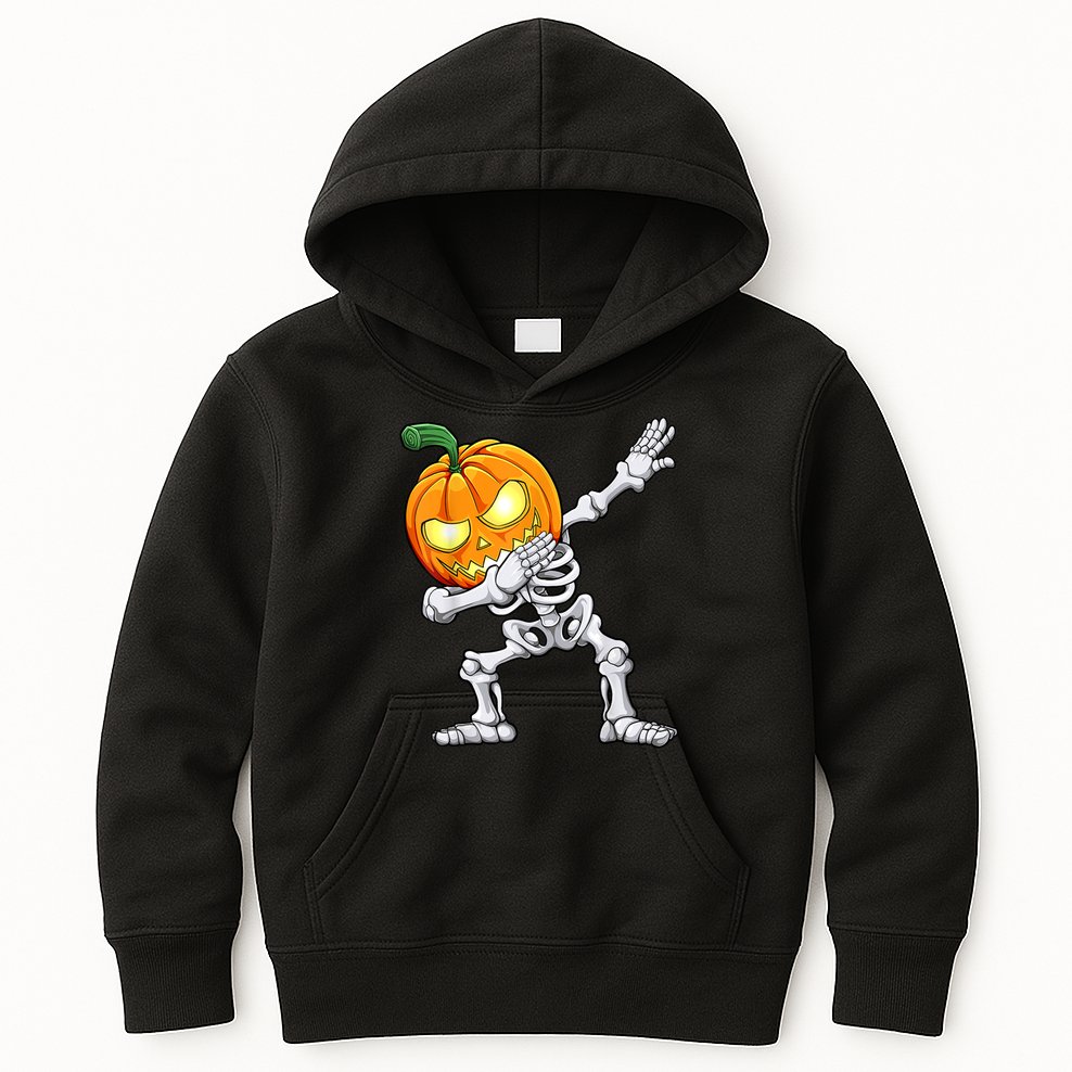 Halloween Boys Dabbing Skeleton Scary Pumpkin Jack O Lantern Kids Hoodie
