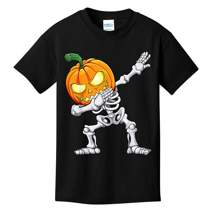 Halloween Boys Dabbing Skeleton Scary Pumpkin Jack O Lantern Kids T-Shirt