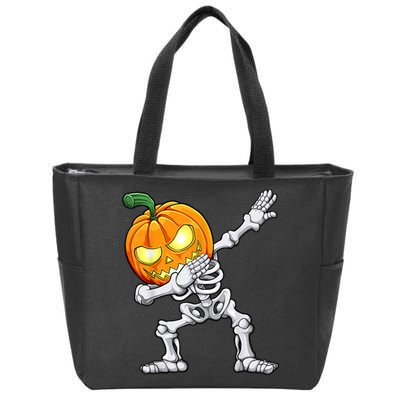 Halloween Boys Dabbing Skeleton Scary Pumpkin Jack O Lantern Zip Tote Bag