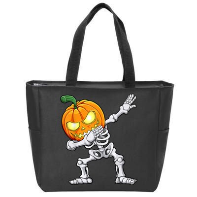 Halloween Boys Dabbing Skeleton Scary Pumpkin Jack O Lantern Zip Tote Bag