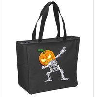 Halloween Boys Dabbing Skeleton Scary Pumpkin Jack O Lantern Zip Tote Bag
