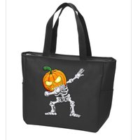 Halloween Boys Dabbing Skeleton Scary Pumpkin Jack O Lantern Zip Tote Bag