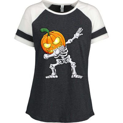 Halloween Boys Dabbing Skeleton Scary Pumpkin Jack O Lantern Enza Ladies Jersey Colorblock Tee