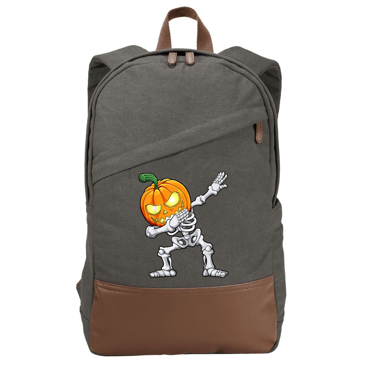 Halloween Boys Dabbing Skeleton Scary Pumpkin Jack O Lantern Cotton Canvas Backpack