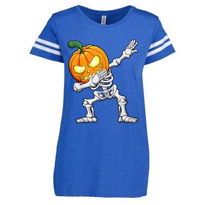 Halloween Boys Dabbing Skeleton Scary Pumpkin Jack O Lantern Enza Ladies Jersey Football T-Shirt