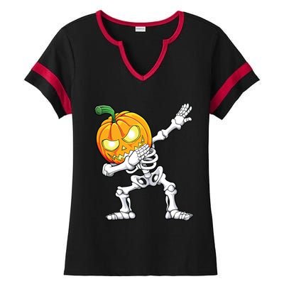 Halloween Boy Dabbing Skeleton Scary Pumpkin Jack O Lantern Ladies Halftime Notch Neck Tee