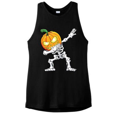 Halloween Boy Dabbing Skeleton Scary Pumpkin Jack O Lantern Ladies PosiCharge Tri-Blend Wicking Tank