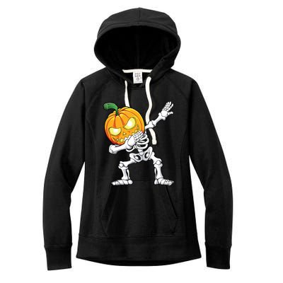 Halloween Boy Dabbing Skeleton Scary Pumpkin Jack O Lantern Women's Fleece Hoodie