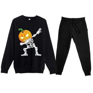 Halloween Boy Dabbing Skeleton Scary Pumpkin Jack O Lantern Premium Crewneck Sweatsuit Set