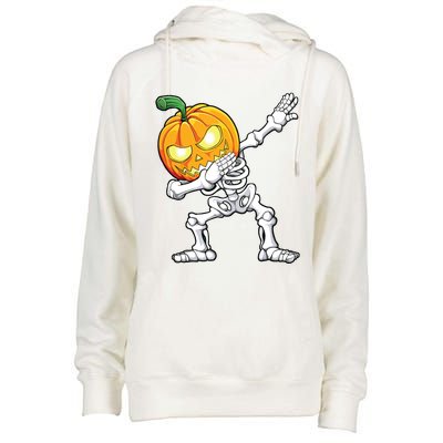 Halloween Boy Dabbing Skeleton Scary Pumpkin Jack O Lantern Womens Funnel Neck Pullover Hood