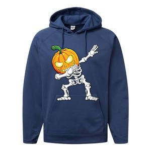 Halloween Boy Dabbing Skeleton Scary Pumpkin Jack O Lantern Performance Fleece Hoodie