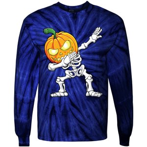 Halloween Boy Dabbing Skeleton Scary Pumpkin Jack O Lantern Tie-Dye Long Sleeve Shirt