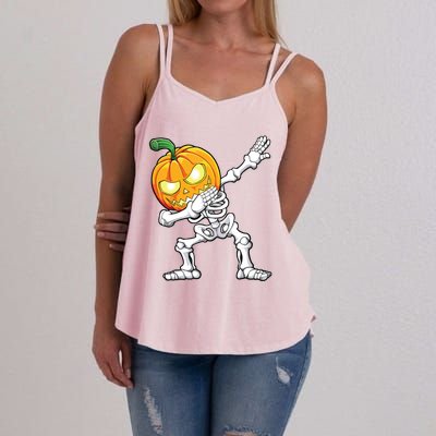 Halloween Boy Dabbing Skeleton Scary Pumpkin Jack O Lantern Women's Strappy Tank