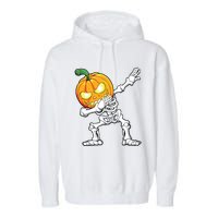 Halloween Boy Dabbing Skeleton Scary Pumpkin Jack O Lantern Garment-Dyed Fleece Hoodie