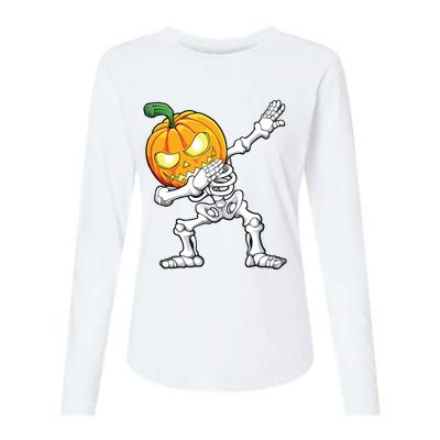 Halloween Boy Dabbing Skeleton Scary Pumpkin Jack O Lantern Womens Cotton Relaxed Long Sleeve T-Shirt