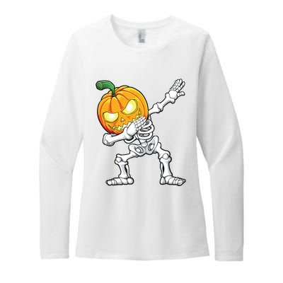 Halloween Boy Dabbing Skeleton Scary Pumpkin Jack O Lantern Womens CVC Long Sleeve Shirt