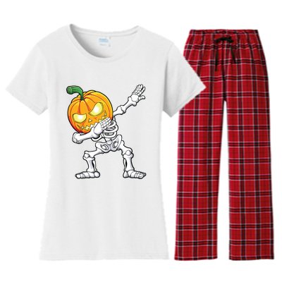 Halloween Boy Dabbing Skeleton Scary Pumpkin Jack O Lantern Women's Flannel Pajama Set