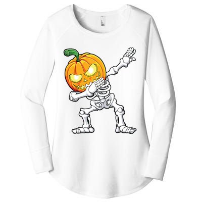 Halloween Boy Dabbing Skeleton Scary Pumpkin Jack O Lantern Women's Perfect Tri Tunic Long Sleeve Shirt